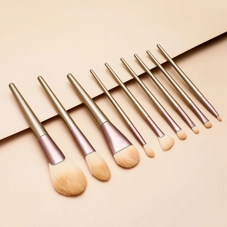 Crie Sua Própria Marca 10PCS Conjunto de Pincéis de Maquiagem Veganos em Madeira com Acabamento Dourado Champagne