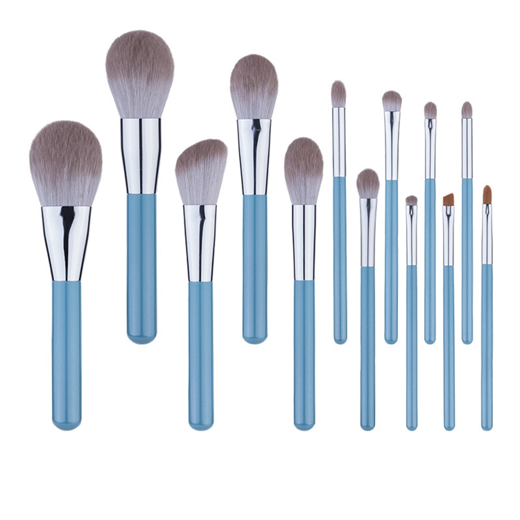 Conjunto de Pincéis de Maquiagem de Alta Qualidade Personalizados em Nylon com Cabo de Madeira Azul 13PCS Profissional