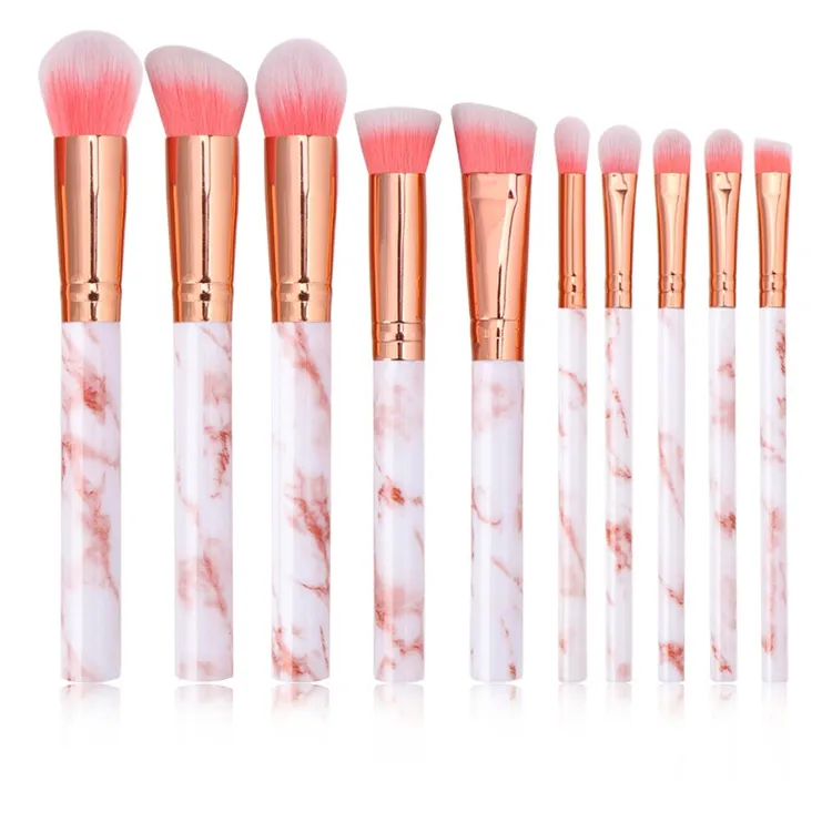 10 Conjunto de Pincéis de Maquiagem em Mármore Cabo Personalizado Fashionável Pincel Azul Pavao Etiqueta Privada Pincéis Cosméticos Maquillaje