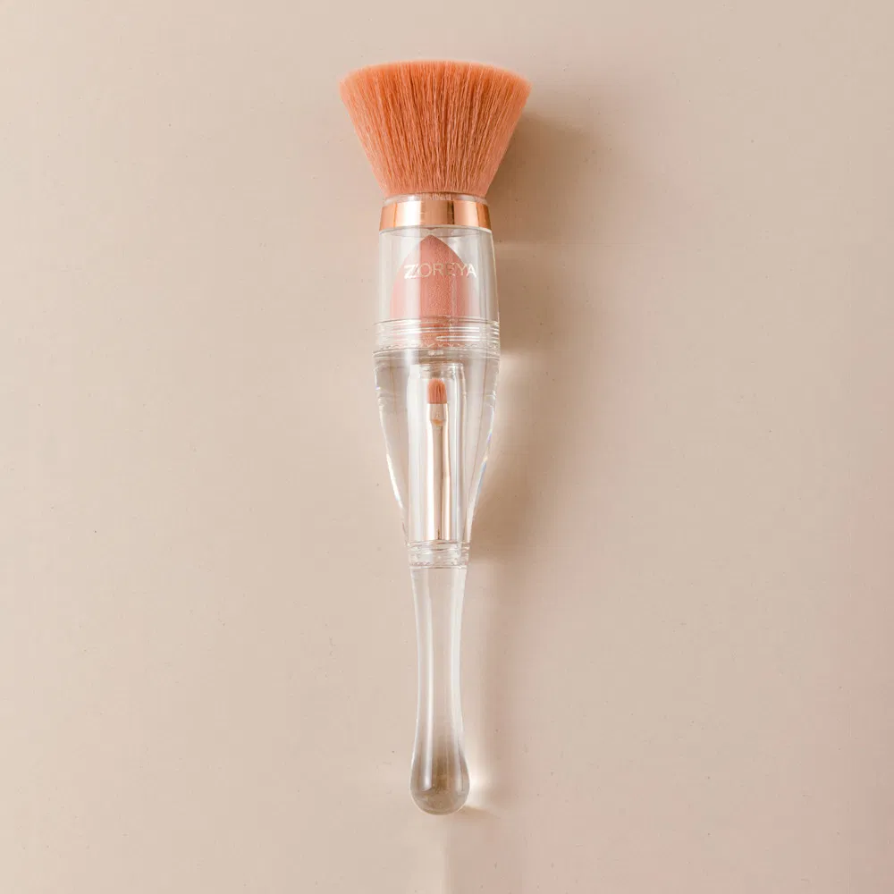 Pincel de Pó de Topo Plano na Cor de Chá com Leite Transparente Profissional 3-in-1