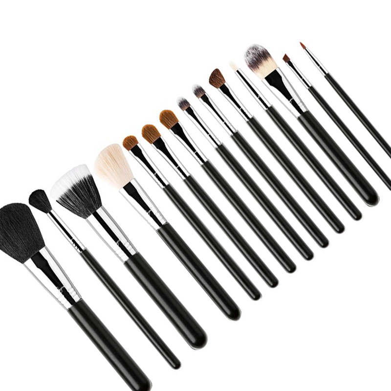 14PCS Conjuntos de Pincéis de Maquiagem Preto Profissional Kabuki Sintético Premium