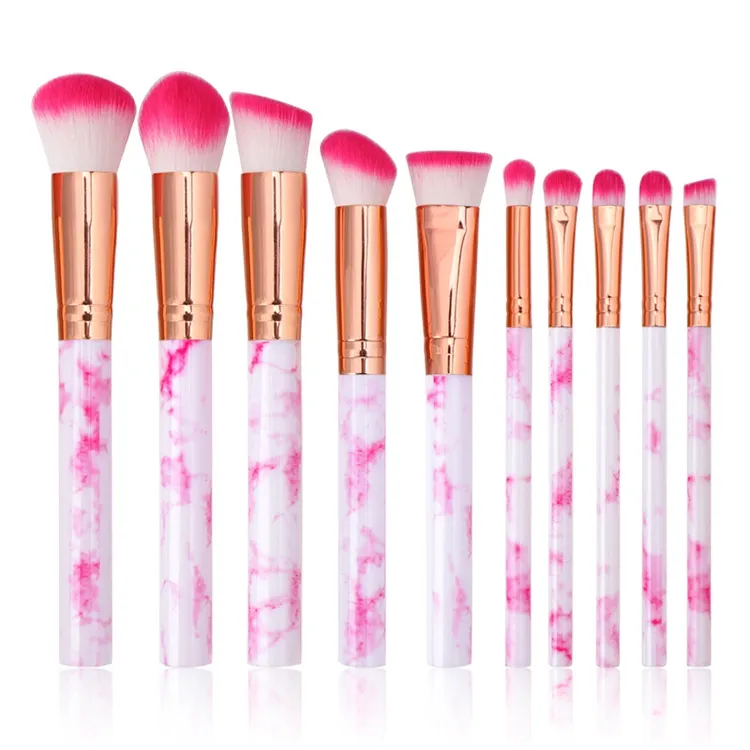 10 Conjunto de Pincéis de Maquiagem em Mármore Cabo Personalizado Fashionável Pincel Azul Pavao Etiqueta Privada Pincéis Cosméticos Maquillaje