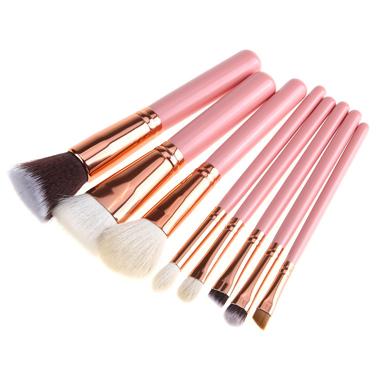 Conjunto de Pincéis de Maquiagem Beautichen 8PCS Rosa e Madeira - Conjunto Completo de Ferramentas Cosméticas para Pó, Corretivo, Sombras