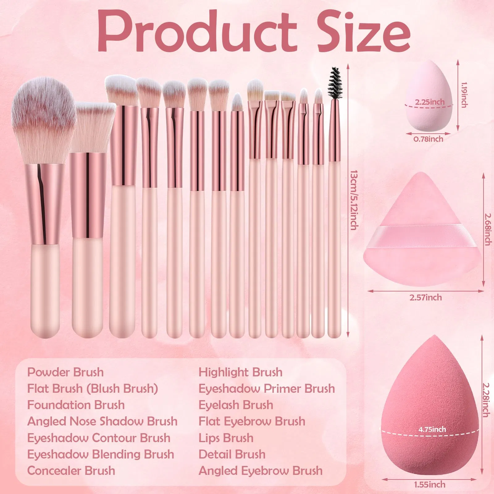 14 PCS Pink Travel Portable Beauty Eye Shadows Makeup Brush Set