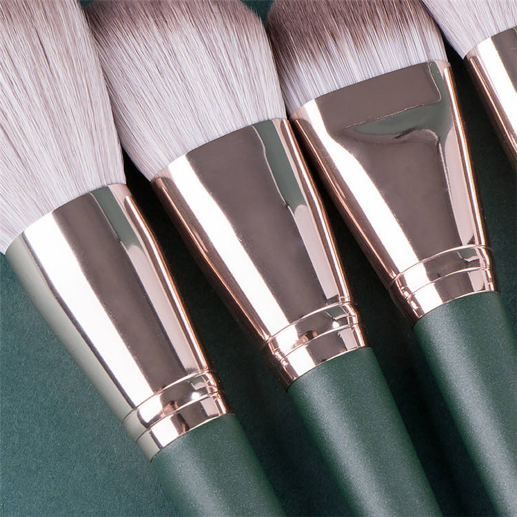 Conjunto de Pincéis de Maquiagem Verde de Alta Qualidade Profissional com Etiqueta Privada de Pincéis Sintéticos 14 com Bolsa Cintura