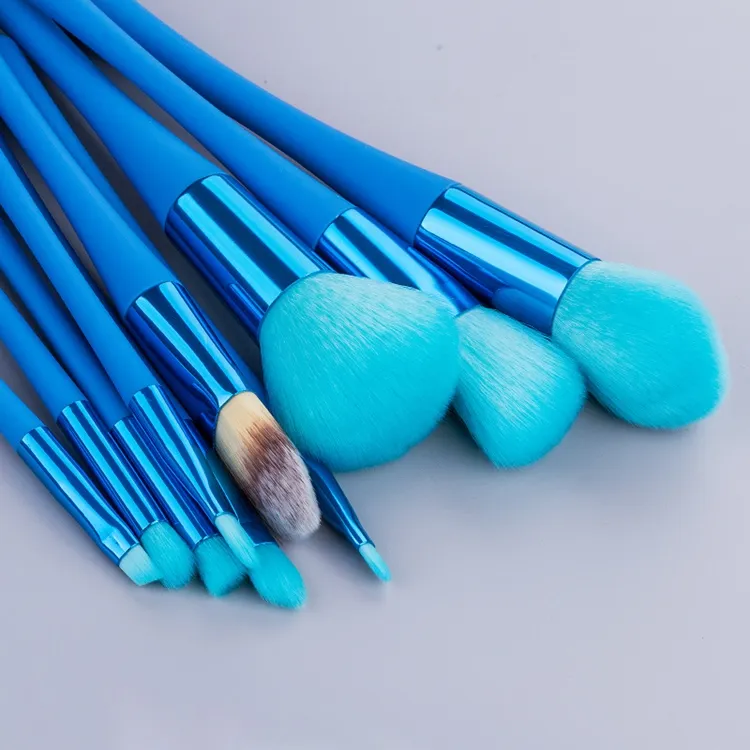 Crie Sua Própria Marca Logotipo Personalizado 10PCS Conjunto de Pincéis de Maquiagem de Cabelo Sintético Vermelho Azul Rótulo Privado para Ferramenta Cosmética de Beleza Feminina