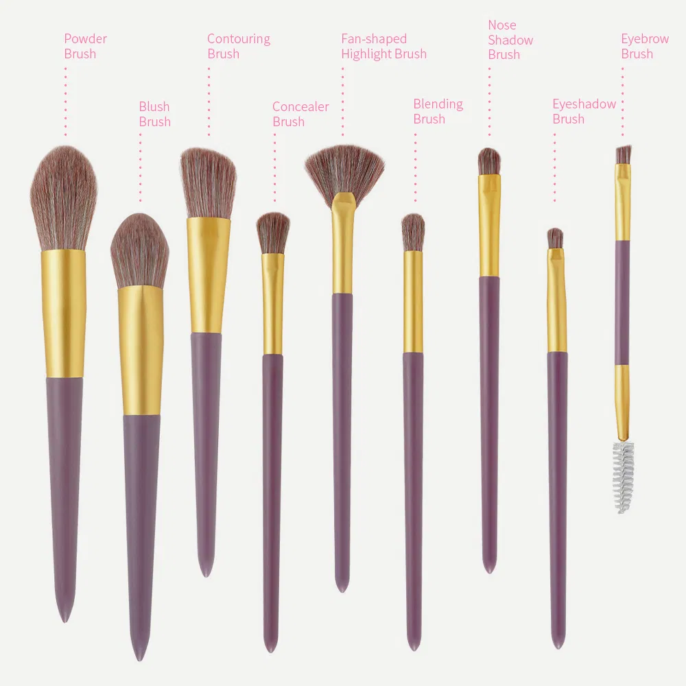 9PCS Conjunto de Pincéis de Maquiagem para Viagem da Artista Cosmética Princesa Rose para Rosto e Sombra com Bolsa Exquisita