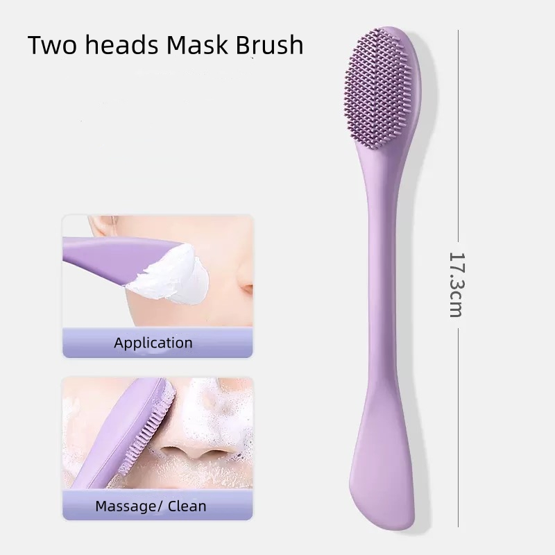 Aplicador de Máscara Facial de Silicone com Dupla Face e Escova de Limpeza para Maquiagem