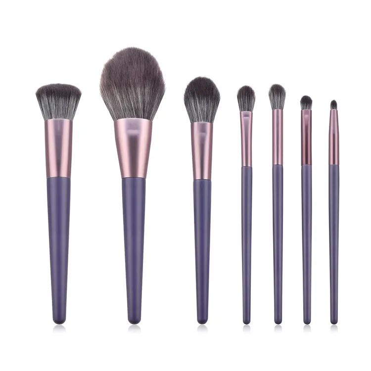Conjunto de Pincéis de Maquiagem Personalizado em Pó Blush Feito à Mão Roxo 7 PCS