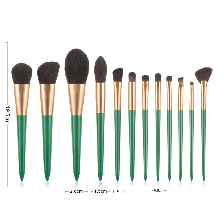 Pincel de Maquiagem Profissional Verde 12PCS