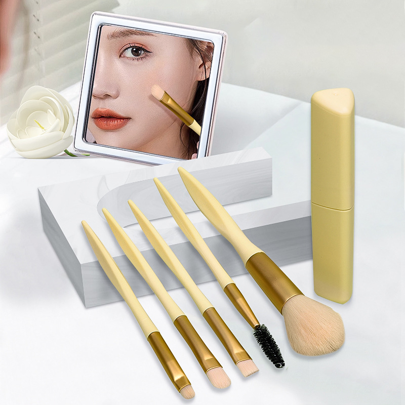 Conjunto de Pincéis de Maquiagem Profissional Beautichen 5-Piece - Cabo de Alumínio com Cerdas Sintéticas para Base, Corretivo, Mistura, Sombra e Contorno