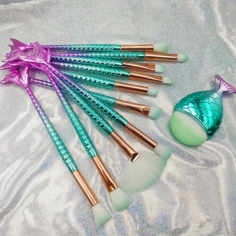 Conjunto de Pincéis de Maquiagem de Sereia para Fundamento Artístico e Iluminador