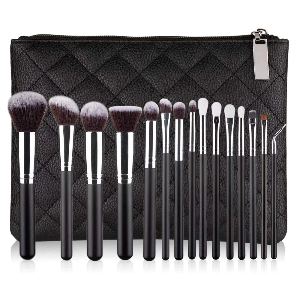 Conjunto de Pincéis de Maquiagem Profissional Beautichen 15PC - Conjunto de Viagem Portátil com Estojo com Zíper