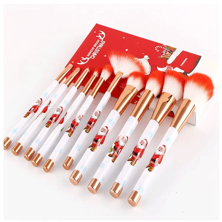 Novo Design Santa Presente Personalizado Profissional 10PCS Conjunto de Pincéis de Maquiagem de Natal