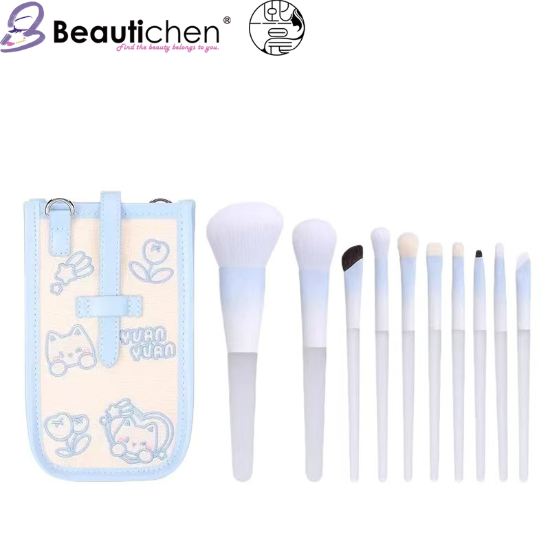 Conjunto de Pincéis de Maquiagem Profissional Beautichen 10-Piece - Cerdas Sintéticas Macias com Cabo de Resina, Estojo de Viagem Azul para Base, Corretivo, Mistura, Contorno