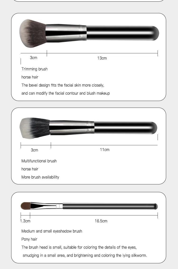 14PCS Conjuntos de Pincéis de Maquiagem Preto Profissional Kabuki Sintético Premium
