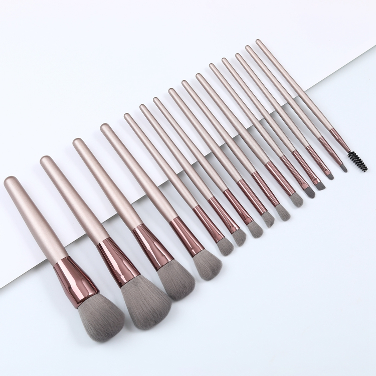 15PCS Conjunto de Pincéis de Maquiagem Profissional Marrom com Logo Personalizado de Sua Própria Marca e Etiqueta Privada por Atacado