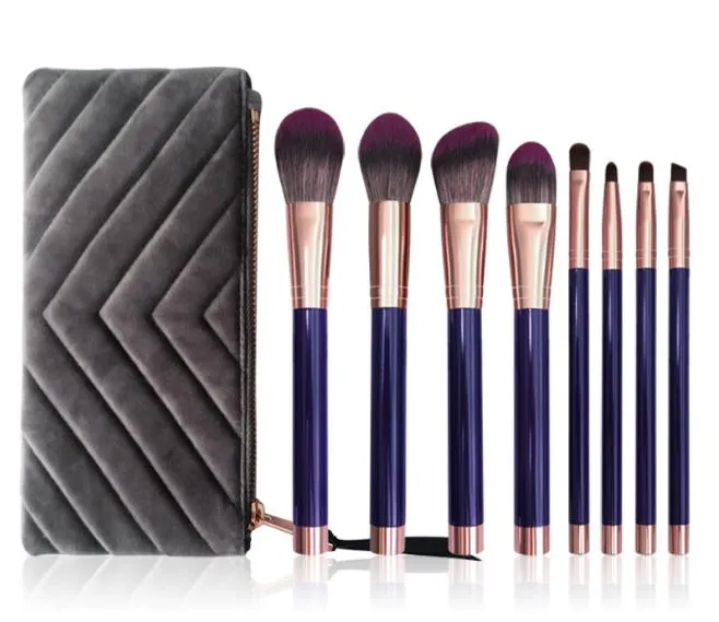 Conjunto de Pincéis de Maquiagem Profissionais 8PCS Roxo Sintético