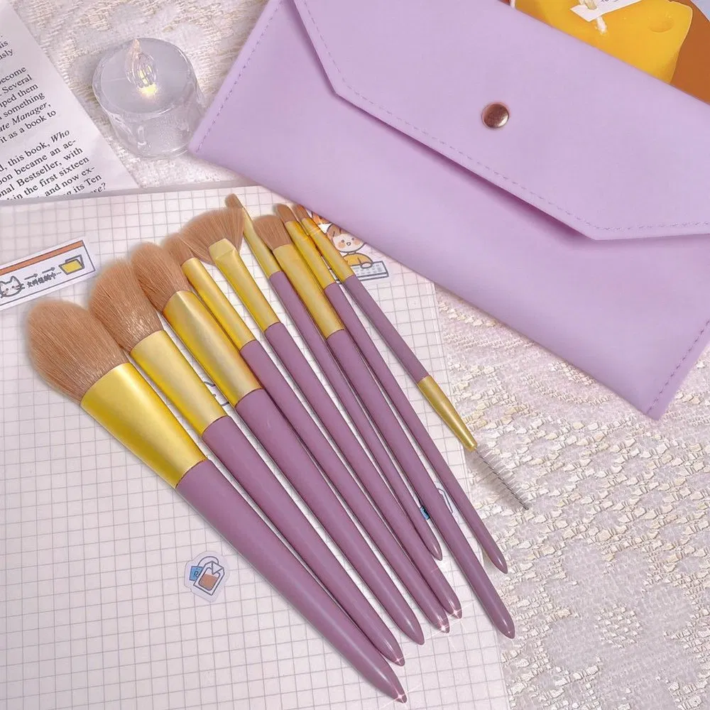 9PCS Conjunto de Pincéis de Maquiagem para Viagem da Artista Cosmética Princesa Rose para Rosto e Sombra com Bolsa Exquisita