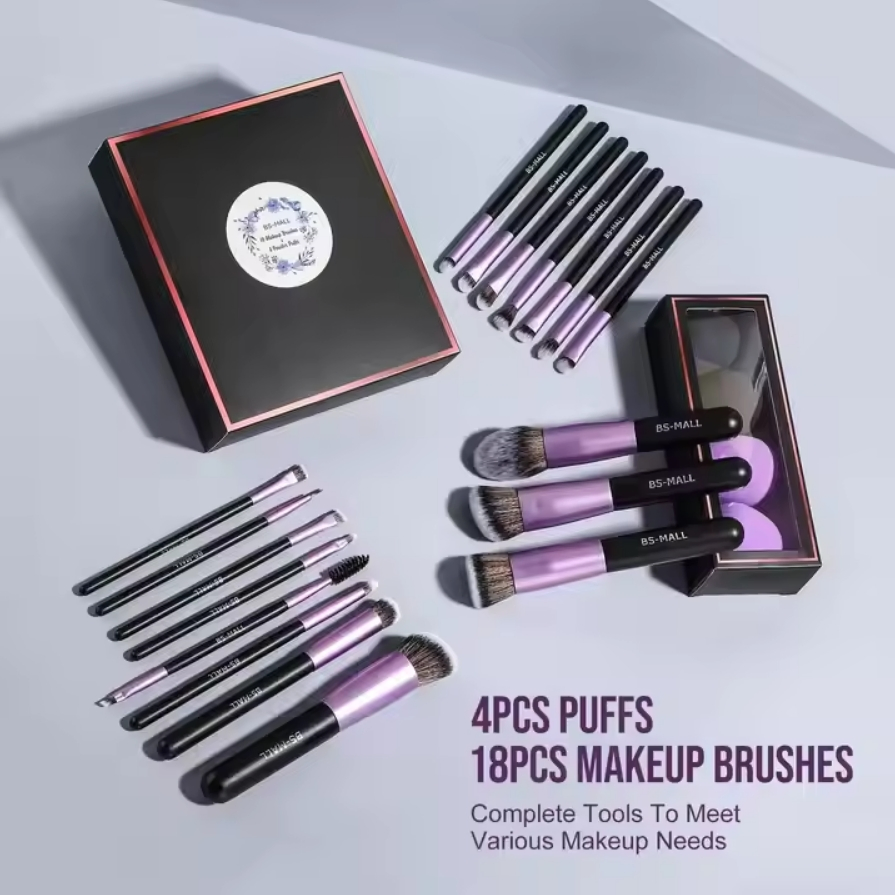 Conjunto de escovas de make-up Pincel angular Brush Fan Brush Vegan Synthetic 18 Escovas de maquilhagem cosméticas