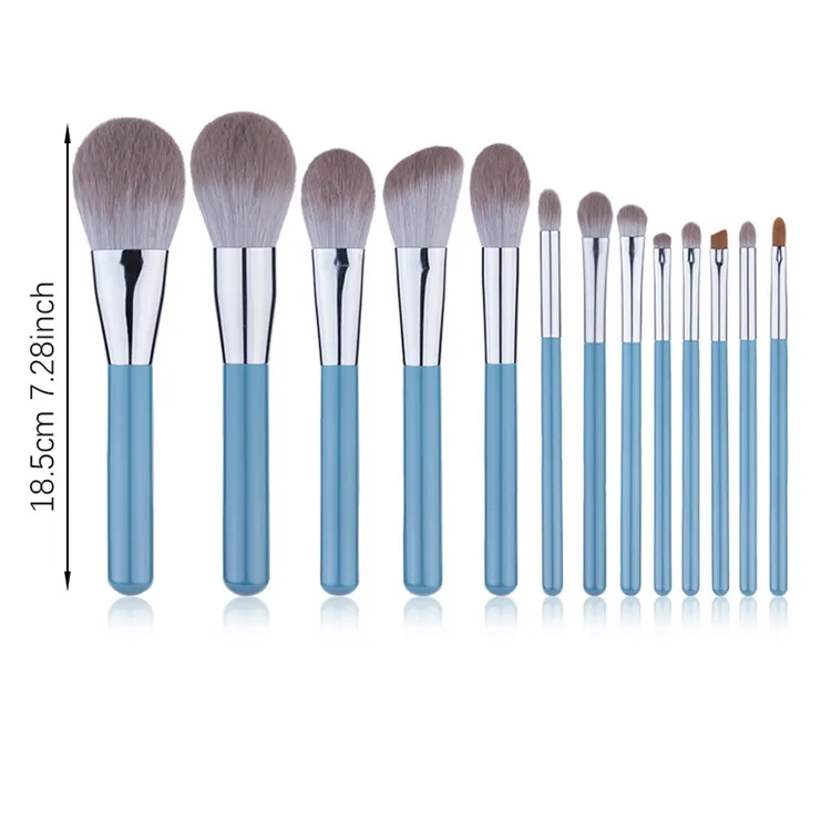 Conjunto de Pincéis de Maquiagem de Alta Qualidade Personalizados em Nylon com Cabo de Madeira Azul 13PCS Profissional