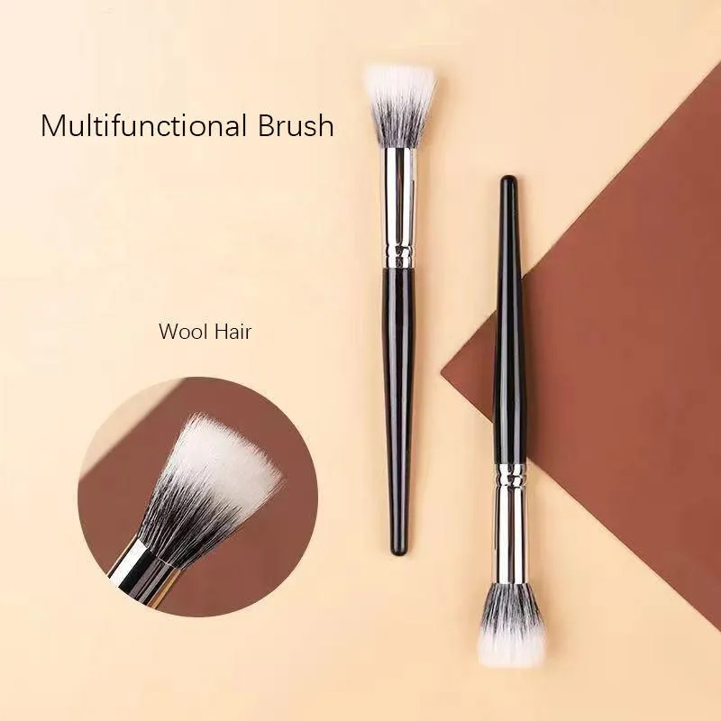 Pincel de Maquiagem para Blush de Cabelo Sintético de Alta Qualidade com Contorno Único e Cabo de Madeira Preta