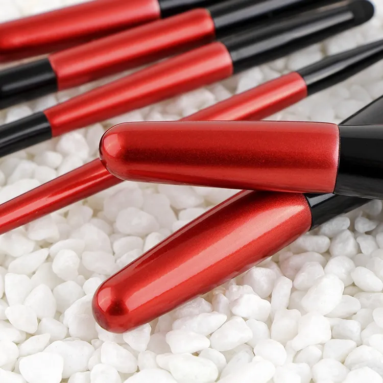 Pincéis de Maquiagem de Alta Qualidade 6PCS com Cabo Rosa Vermelho e Cerdas Sintéticas Veganas Ferrule Prata Personalização de Logo de Alta Qualidade