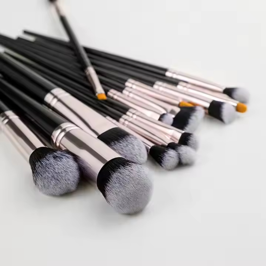 Conjunto de Pincéis de Maquiagem com Cabo de Plástico Preto de Cabelo Sintético de Marca Própria 16PCS