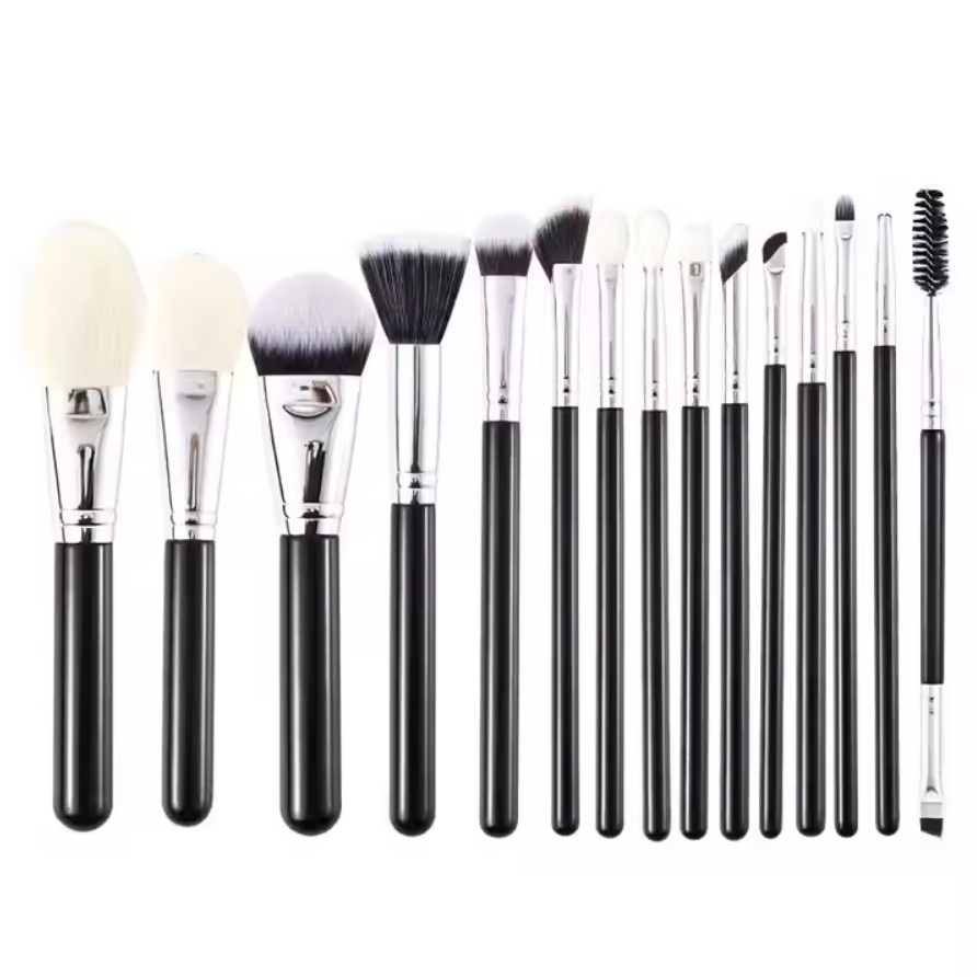 15PCS Conjunto de Pincéis Cosméticos de Cabelo Sintético com Cabo de Madeira para Mistura de Maquiagem