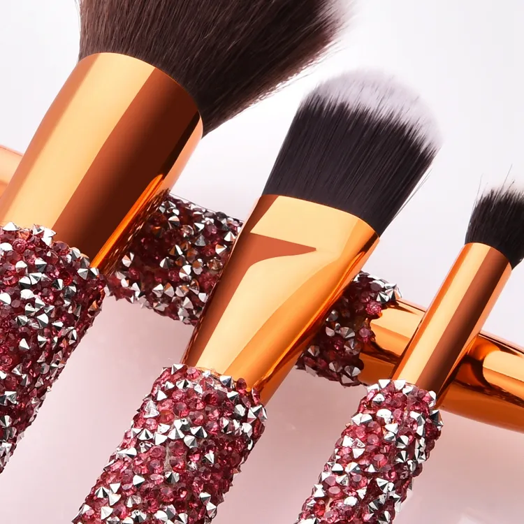 10PCS Conjunto de Pincéis Profissionais Personalizado com Cabo de Cristal Pincéis de Maquiagem para Rosto, Base e Olhos com Cerdas Pretas