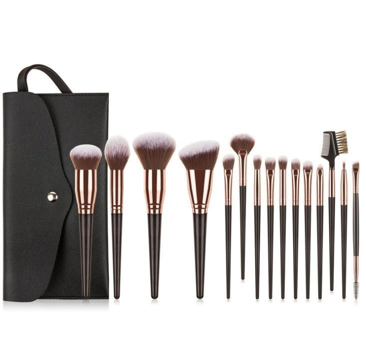 Conjunto de Pincéis de Maquiagem Veganos Portáteis com Estojo para Pó e Base