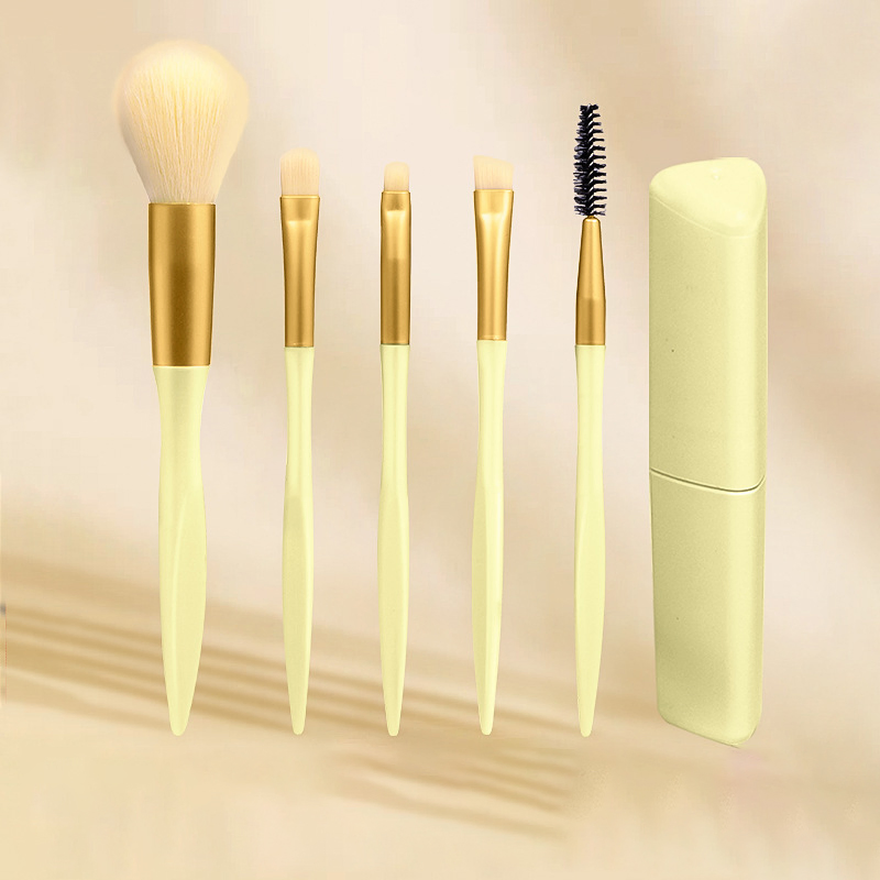 Conjunto de Pincéis de Maquiagem Profissional Beautichen 5-Piece - Cabo de Alumínio com Cerdas Sintéticas para Base, Corretivo, Mistura, Sombra e Contorno
