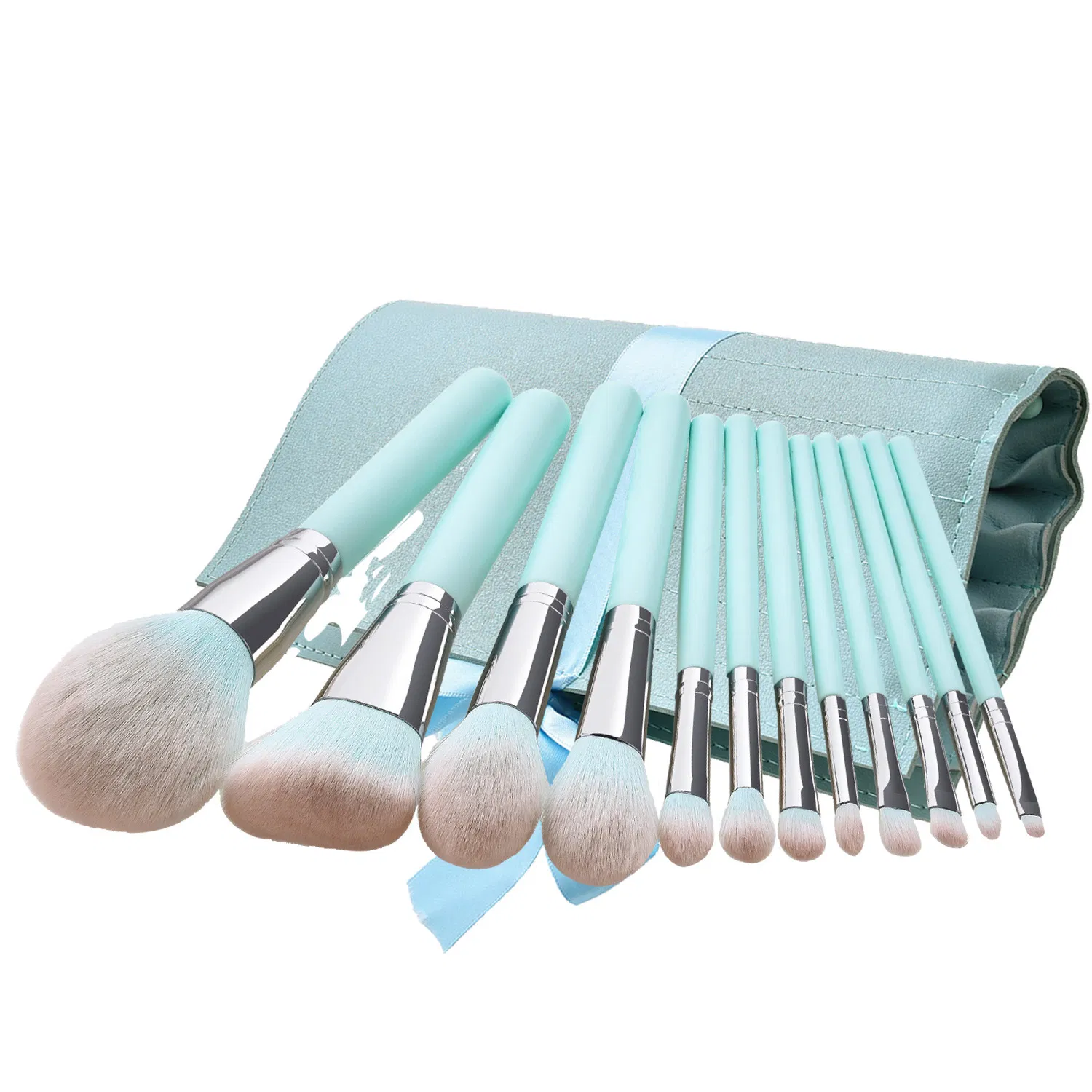 Conjunto de Pincéis de Maquiagem Profissional Beautichen 12-Piece - Cabo de Madeira Azul para Base, Corretivo, Mistura e Contorno com Estojo de Viagem