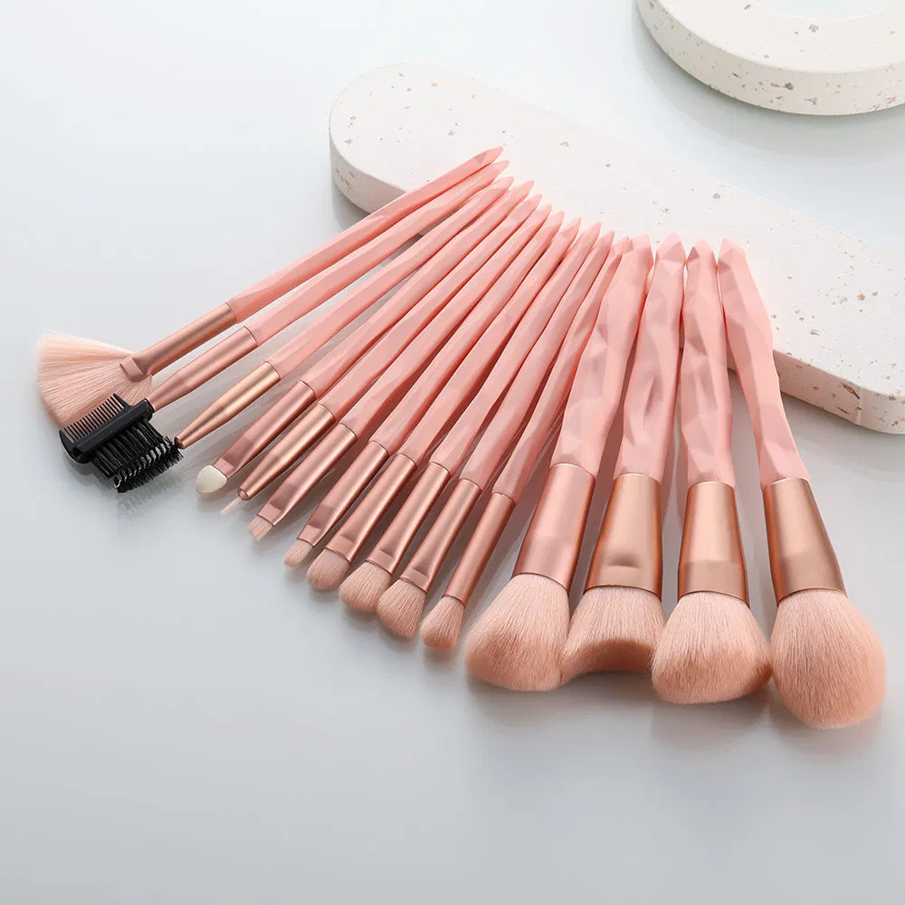 Conjunto de Pincéis de Maquiagem Profissional de Luxo com Cabo de Madeira 15 PCS Marca Privada