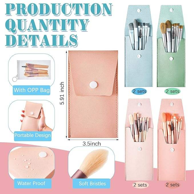 Conjunto de Pincéis de Maquiagem Portátil 8-Piece Macio e Antiaderente para Pó, Blush e Sombra