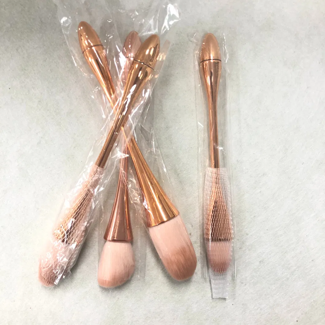 Pincel de Maquiagem para Blush com Forma de Flor de Rosa, Cabo Dourado, Gradiente de Rosa e Laranja, Cerdas Macias