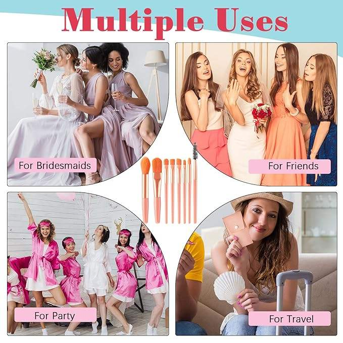 Conjunto de Pincéis de Maquiagem Portátil 8-Piece Macio e Antiaderente para Pó, Blush e Sombra