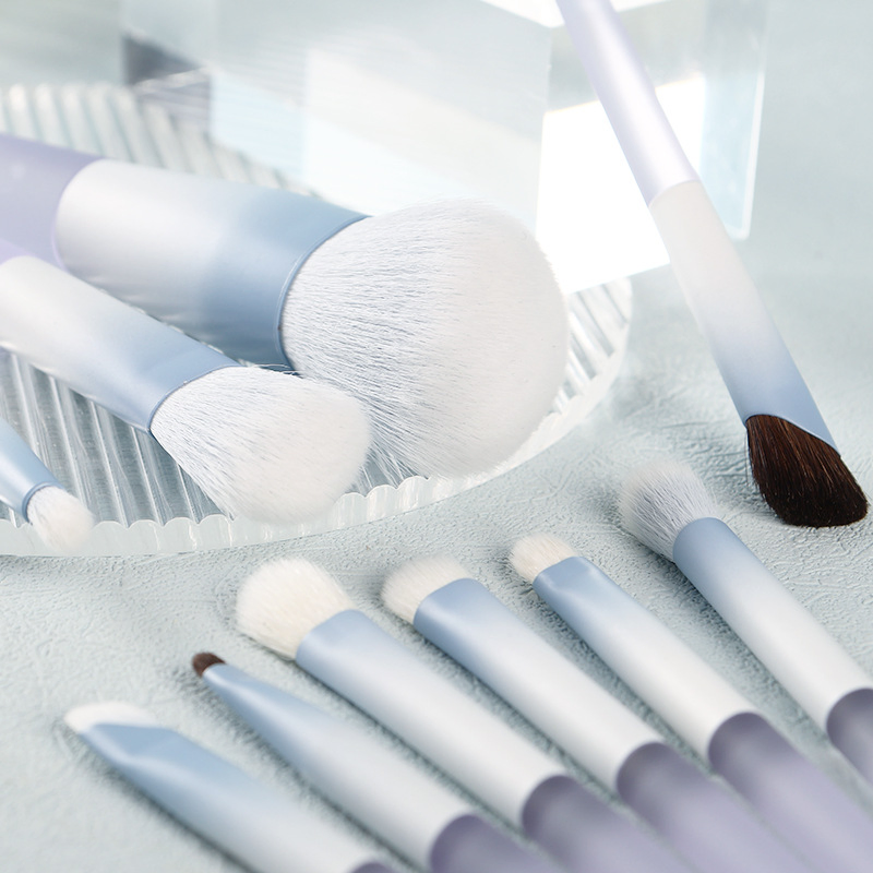 Conjunto de Pincéis de Maquiagem Profissional Beautichen 10-Piece - Cerdas Sintéticas Macias com Cabo de Resina, Estojo de Viagem Azul para Base, Corretivo, Mistura, Contorno