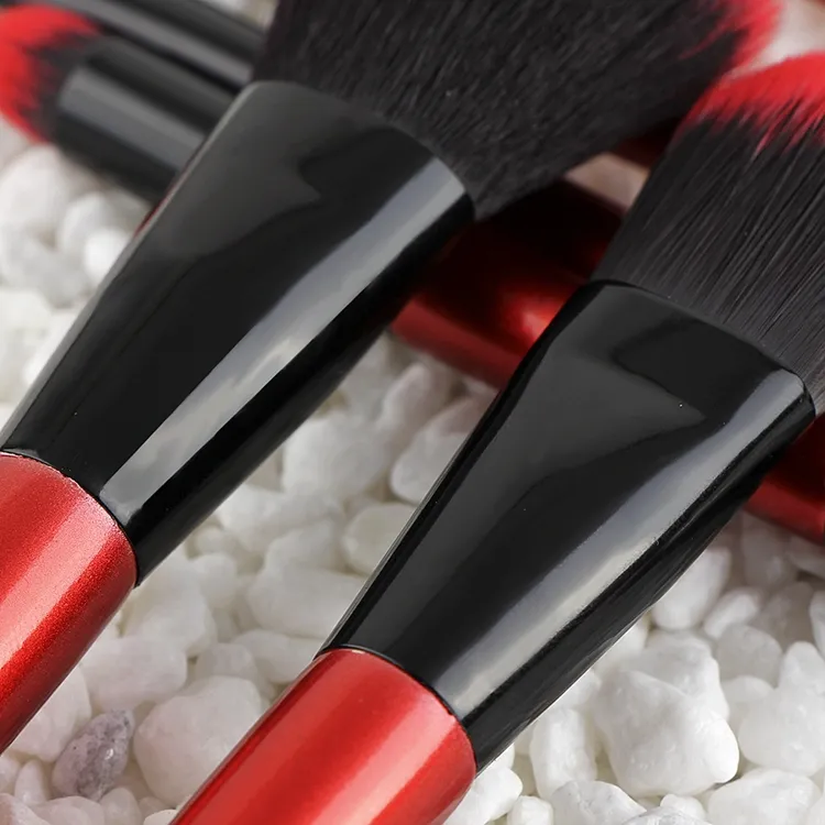 Pincéis de Maquiagem de Alta Qualidade 6PCS com Cabo Rosa Vermelho e Cerdas Sintéticas Veganas Ferrule Prata Personalização de Logo de Alta Qualidade