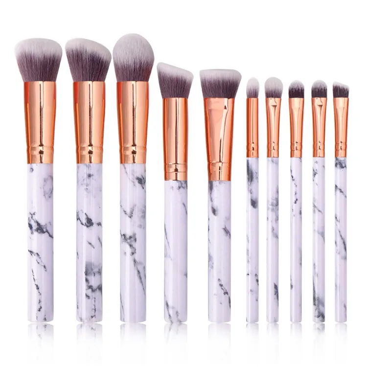 10 Conjunto de Pincéis de Maquiagem em Mármore Cabo Personalizado Fashionável Pincel Azul Pavao Etiqueta Privada Pincéis Cosméticos Maquillaje