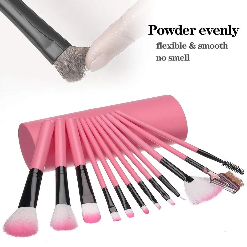 Beautichen 12 PCS Conjunto de Pincéis de Maquiagem Sintéticos Personalizados em Rosa com Logo Personalizado, Conjunto de Pincéis de Maquiagem Pequeno Fosco para Viagem com Bolsa