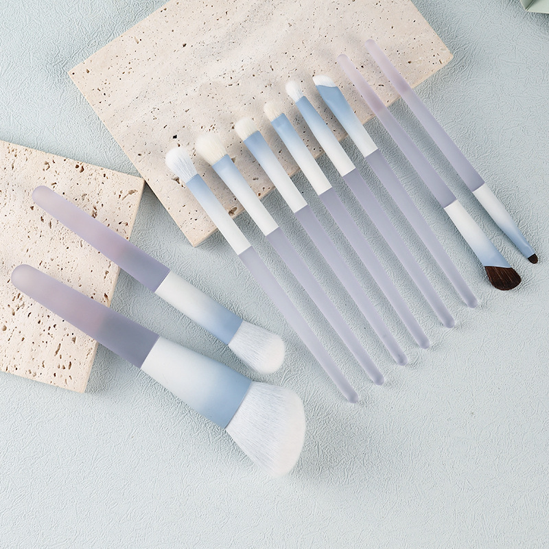 Conjunto de Pincéis de Maquiagem Profissional Beautichen 10-Piece - Cerdas Sintéticas Macias com Cabo de Resina, Estojo de Viagem Azul para Base, Corretivo, Mistura, Contorno