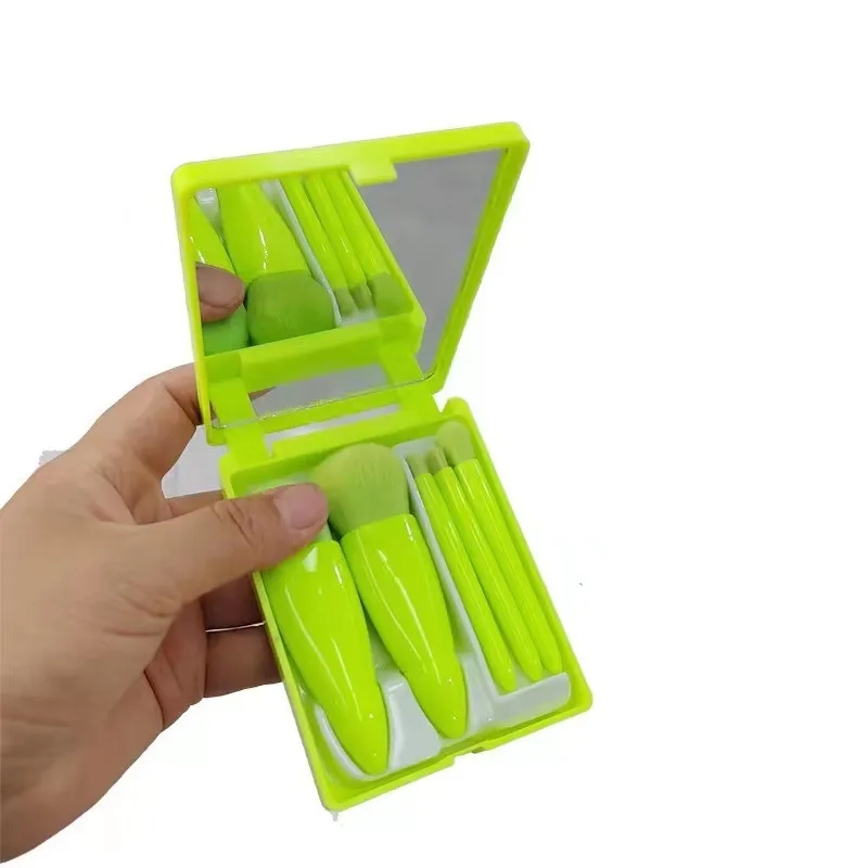 Conjunto Completo de Viagem Portátil com Espelho Pó de Sombra para Olhos Blush Ferramentas de Maquiagem Corretivo 5 Pincéis de Maquiagem
