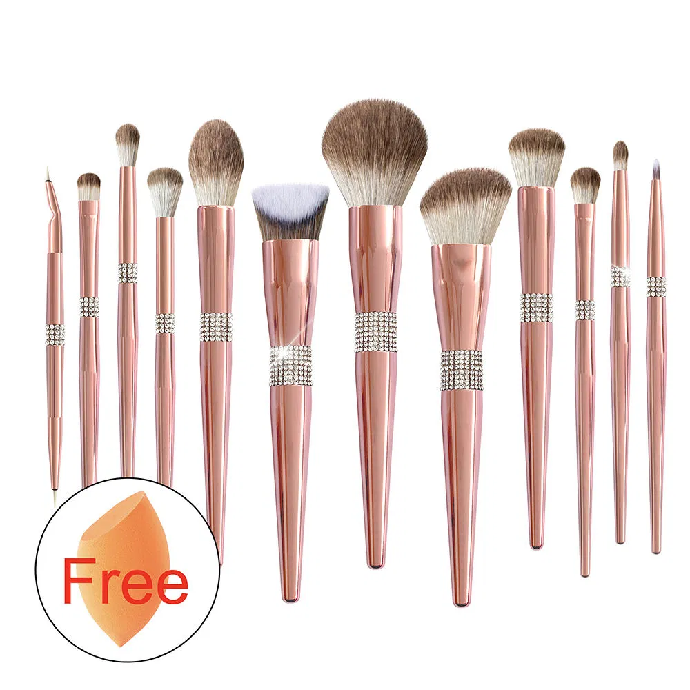 12PC Pincéis de Maquiagem Personalizados Kabuki Brilhante Rosa Ouro Pincéis de Base Cosméticos Pincel Facial Macio Limpador Pincéis de Maquiagem Rosa