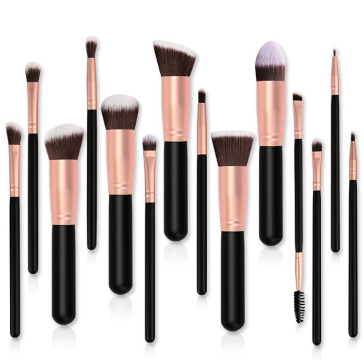 Venda Quente da Amazon 14 Pincéis de Maquiagem Naturais Veganos Foscos em Ouro Rosa Conjunto de Pincéis de Beleza para Base