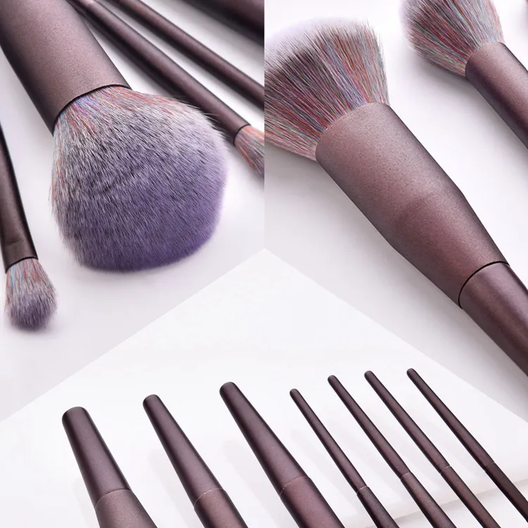Conjunto de Pincéis de Maquiagem de Viagem Clássico com Cabo de Madeira Roxo de Alta Qualidade 7PCS