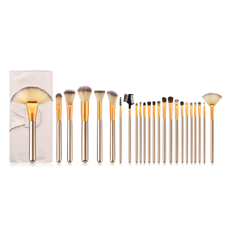 Conjunto de Pincéis de Maquiagem Premium com Cerdas Sintéticas e Livre de Crueldade para Mistura de Base, Blush, Corretivo, Sombra, Inclui Bolsa de Maquiagem de Viagem, Champagne