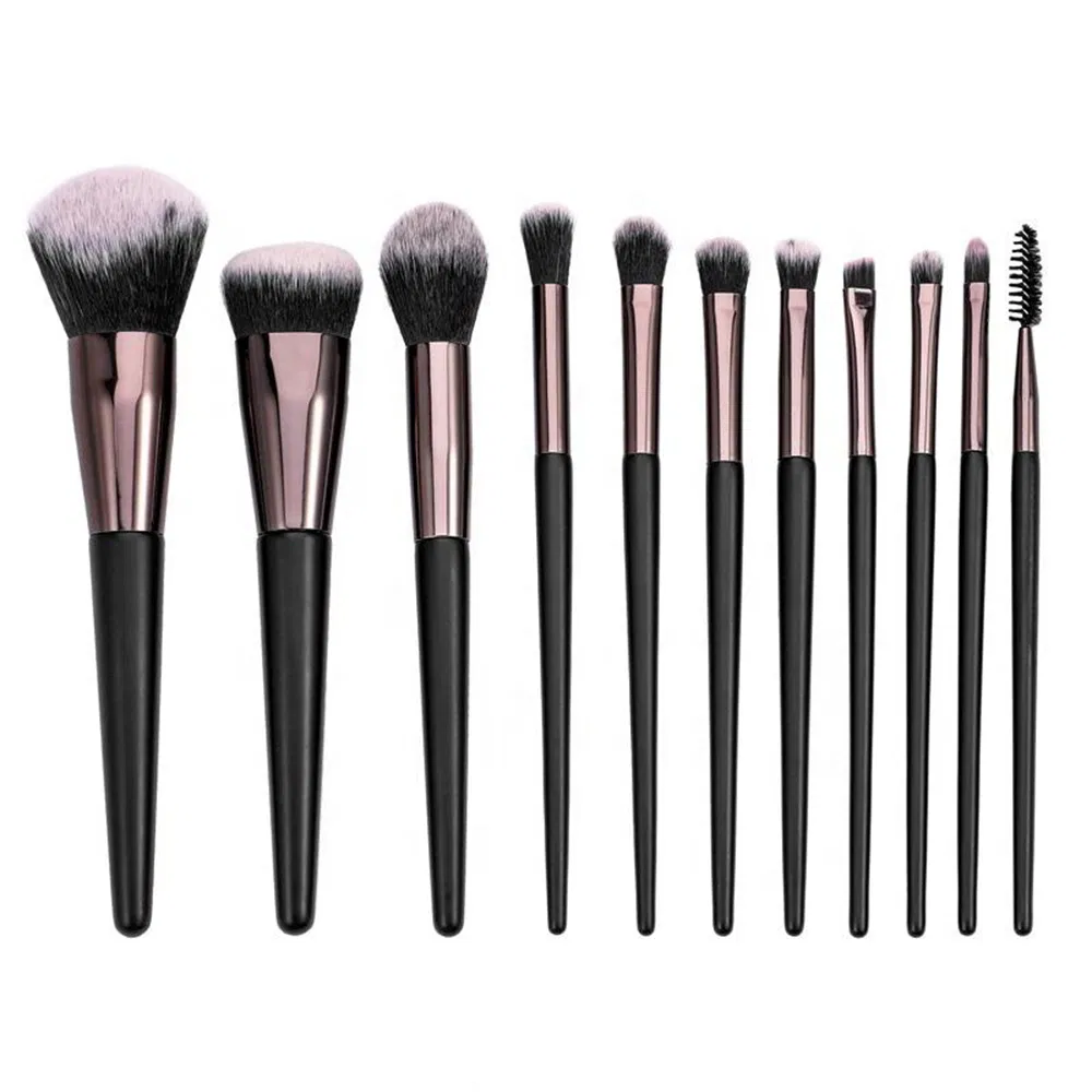 Wholesale Custom 11PCS Black Luxury Density Professional Portable Makeup Brush Set