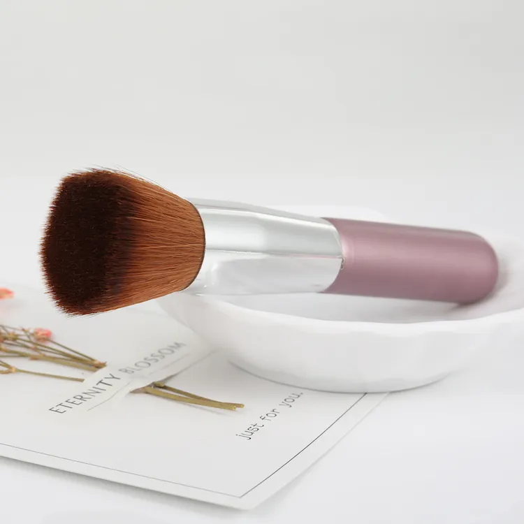 Pincel de Maquiagem Kabuki de Topo Plano com Cerdas Densas Sintéticas para Líquido, Creme, Pó, Esfumar, Misturar