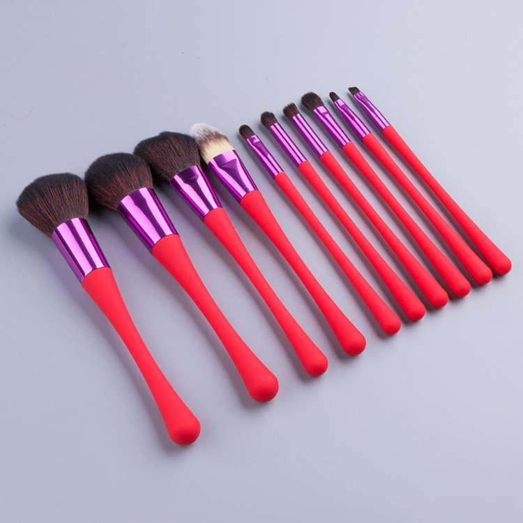 Crie Sua Própria Marca Logotipo Personalizado 10PCS Conjunto de Pincéis de Maquiagem de Cabelo Sintético Vermelho Azul Rótulo Privado para Ferramenta Cosmética de Beleza Feminina